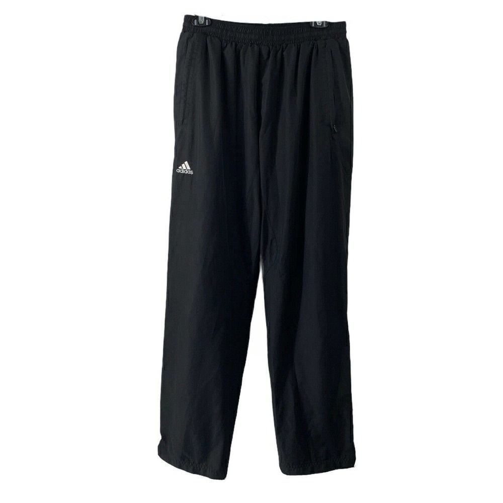 Adidas Black Track Pants Mens Size Medium Classic Swooshy Leg Zip Venting Active